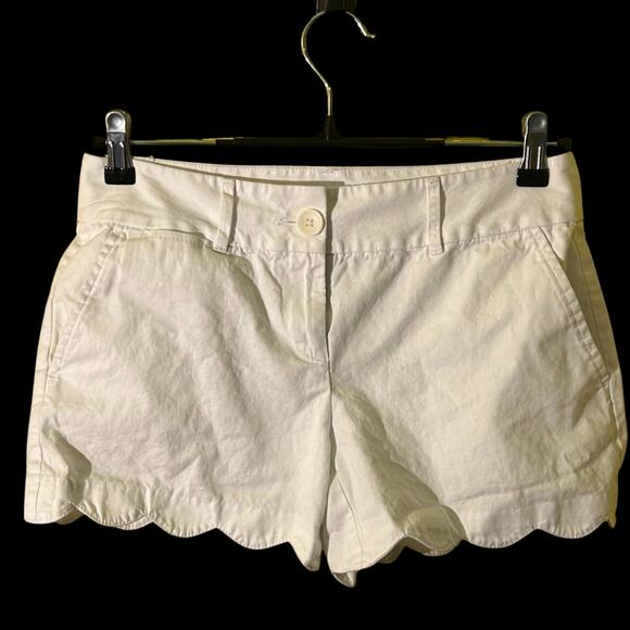LOFT White Riviera Scalloped Hem Cotton Shorts Womens Size 6 Summer Preppy - Picture 4 of 12